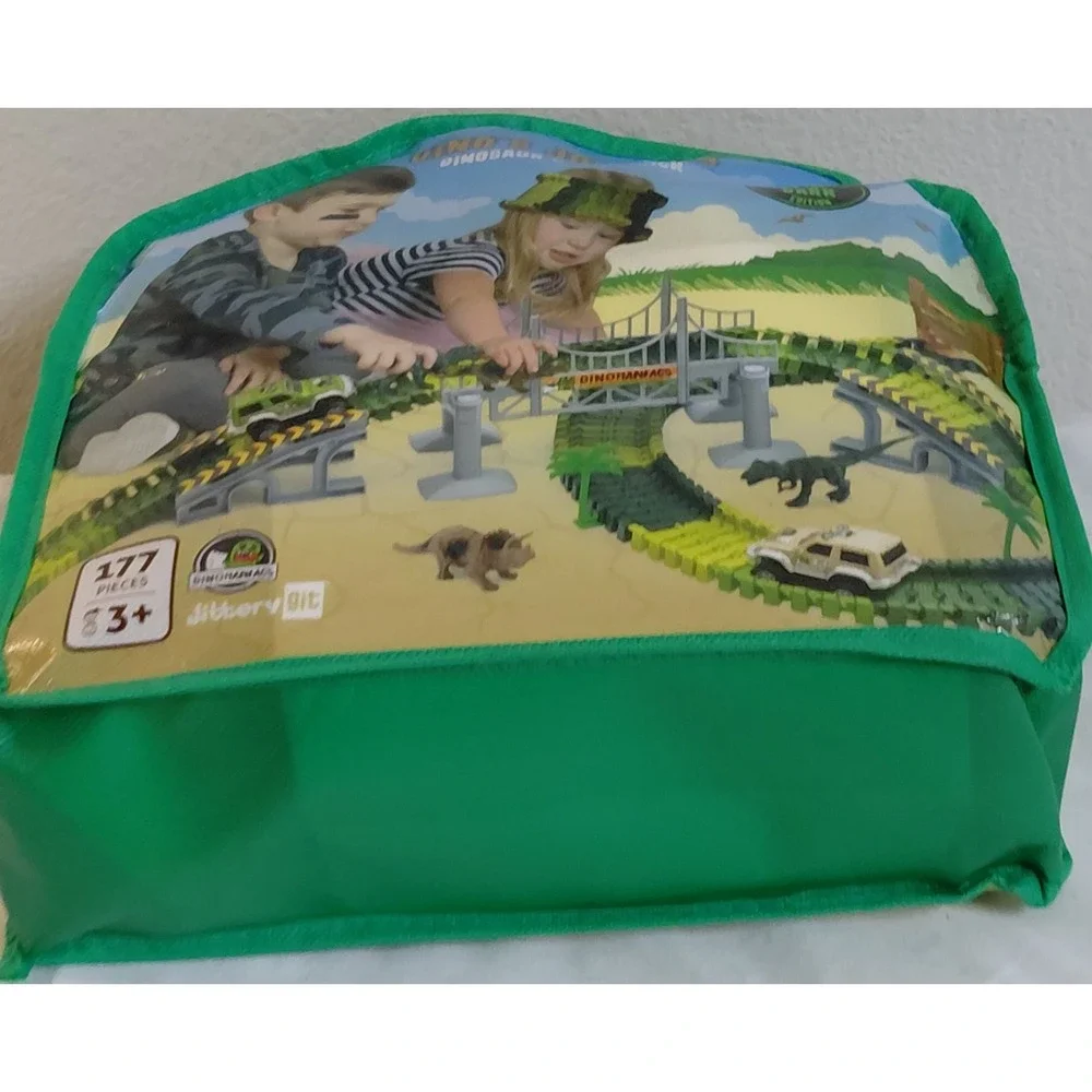 JitteryGit Dino's Journey Dinosaur Race Track Glow in Dark 177pc Carry Case